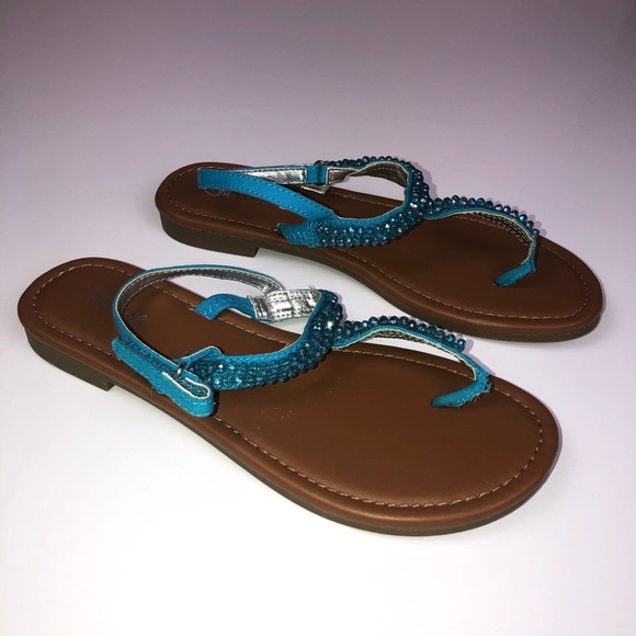 NEW Justice Jeweled Turquoise Blue Sandals - Picture 7 of 12